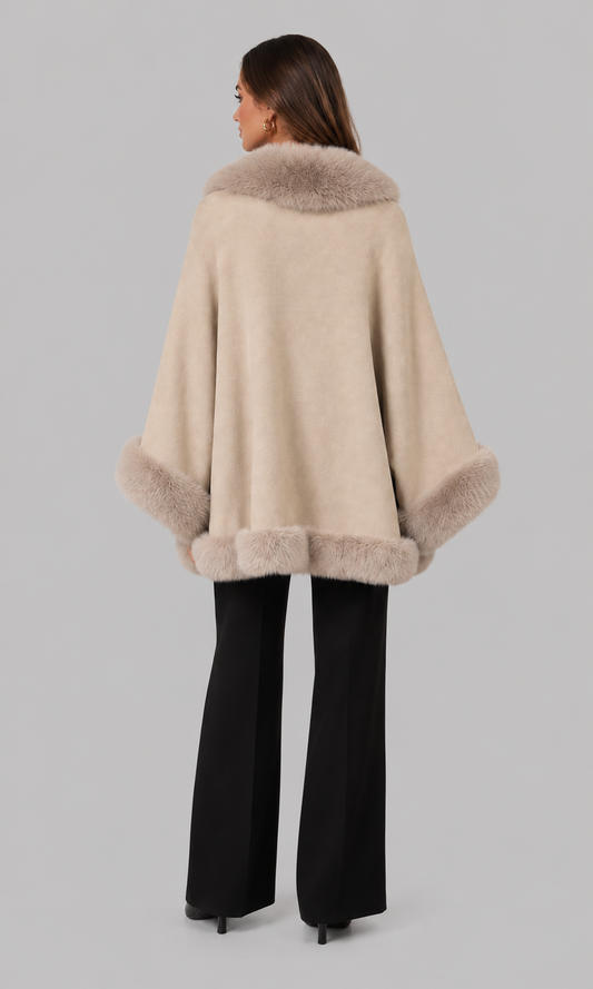 Bess Faux Fur Collar Batwing Sleeve Knit Cardigan