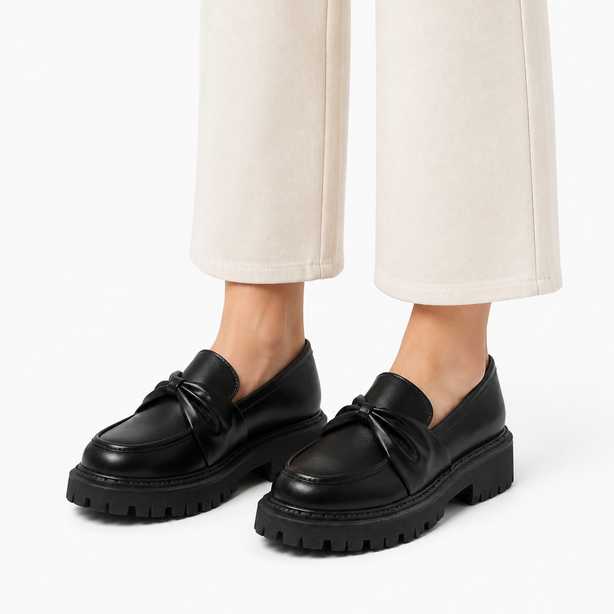 Barnes Black Bow Flatform Loafers