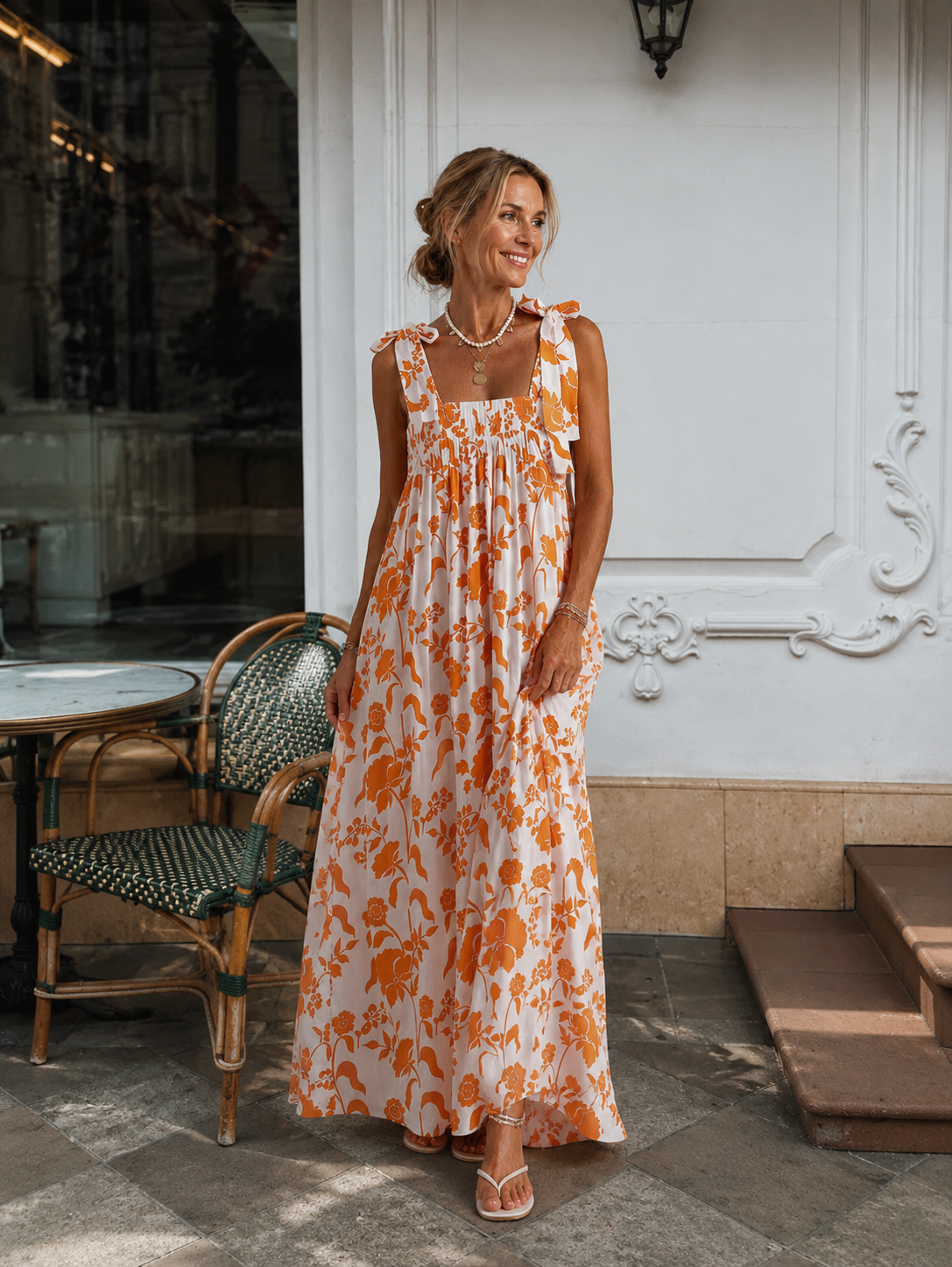 Rust Print Tie Strap Romy Maxi Dress