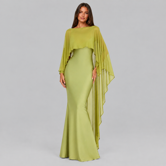Lena Asymmetric Draped Shawl Detail Maxi Dress
