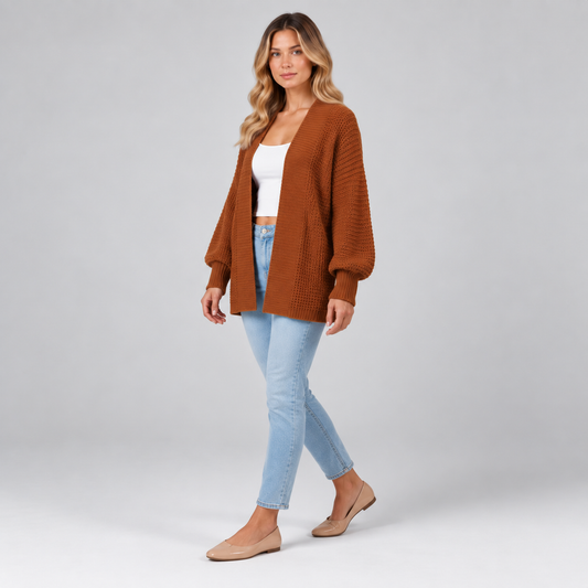 Camel V-Neck Relaxed Greta Cardigan