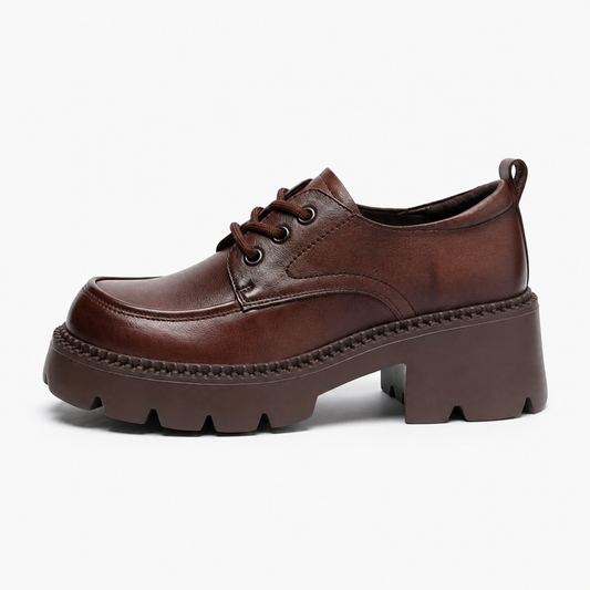 Brown Leather Platform Mary Jane Loafers
