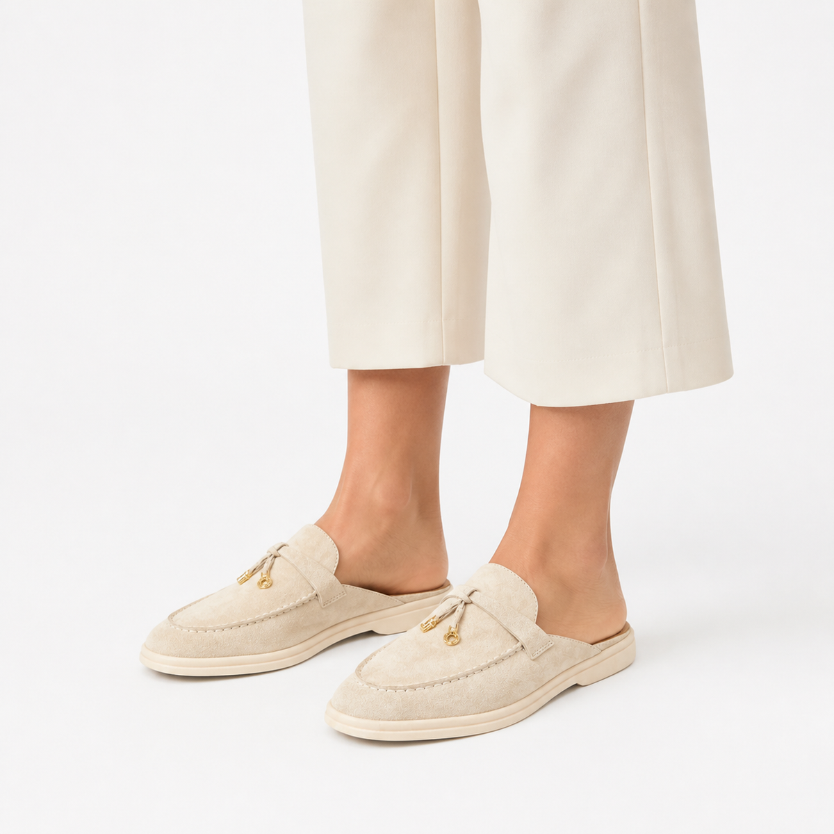 Fulham Cream Suede Backless Loafers