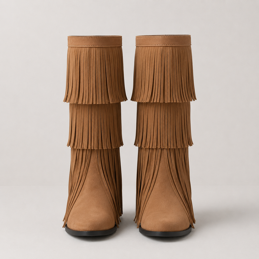 Tan Tassel Block Heel Hattie Boots