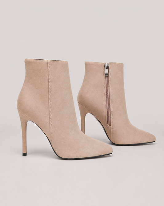 Edie Faux Suede Pointed Toe Heeled Ankle Boots