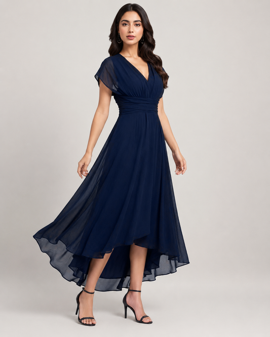 Navy Flutter Sleeve Adele Midi Dress
