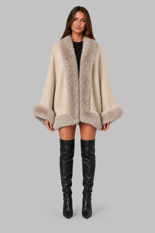 Bess Faux Fur Collar Batwing Sleeve Knit Cardigan