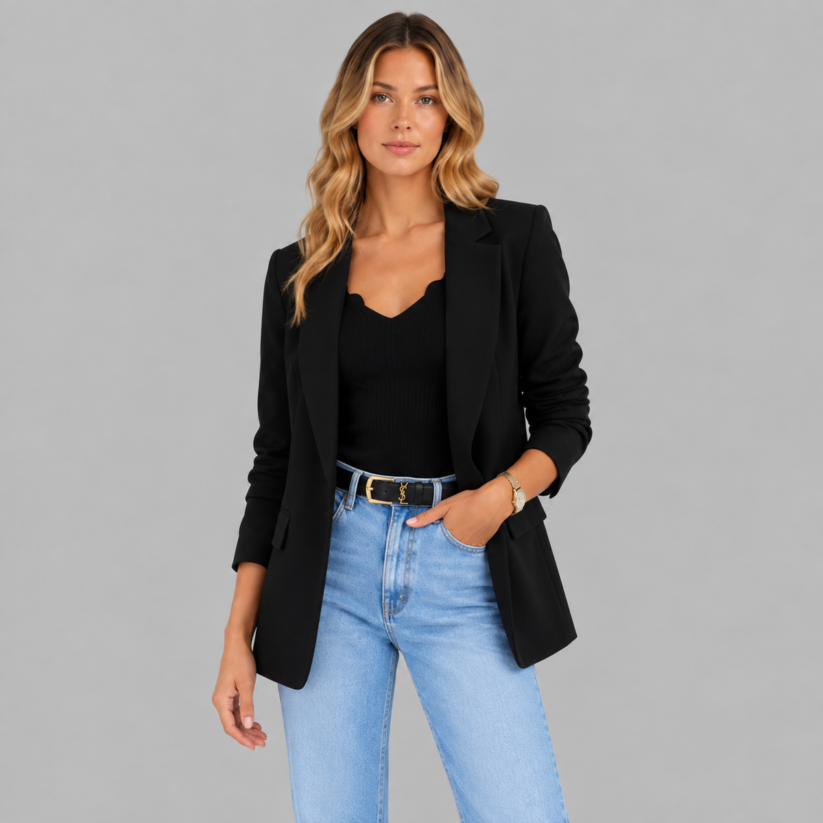 Black Turn Down Collar Pocket Marcie Jacket