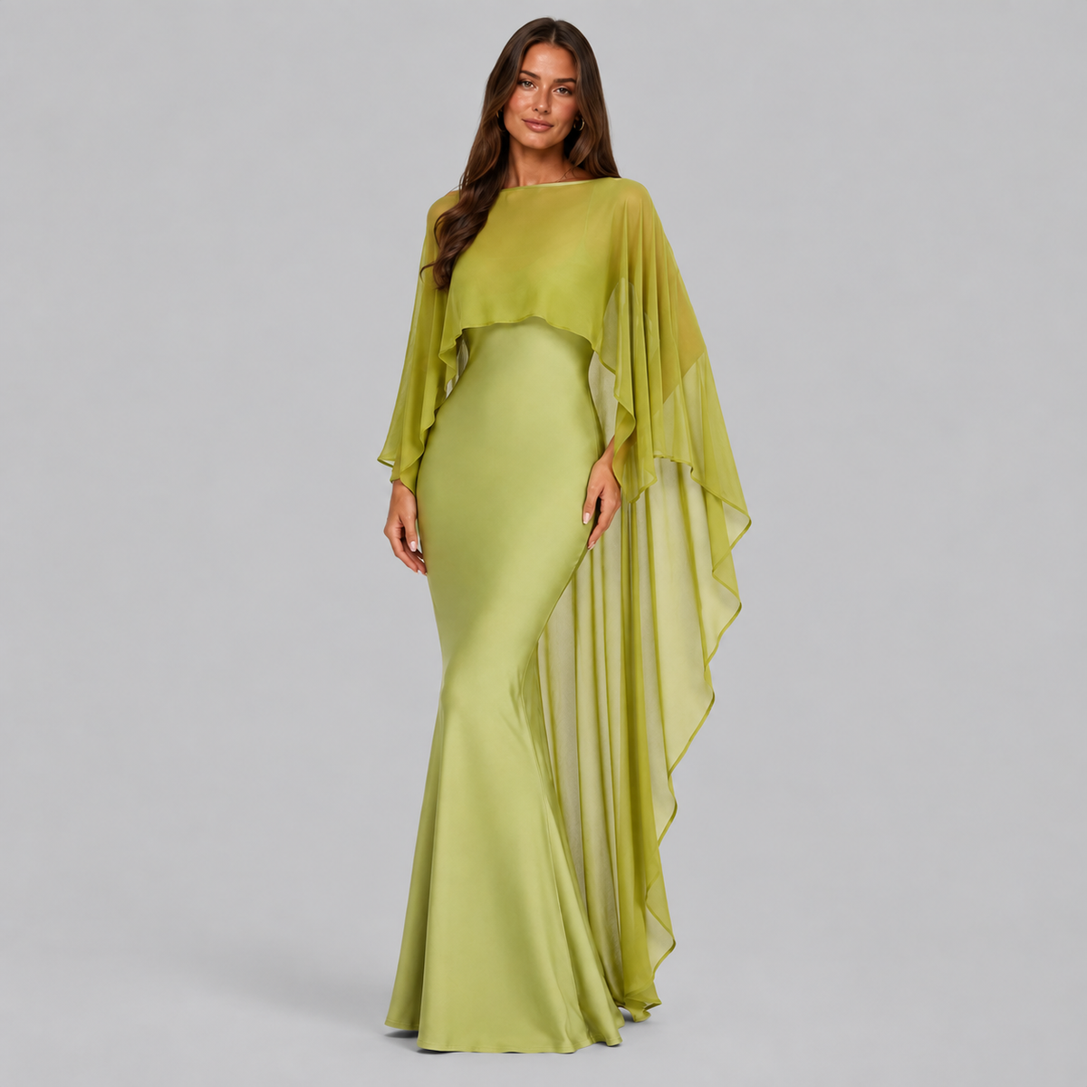 Lena Asymmetric Draped Shawl Detail Maxi Dress