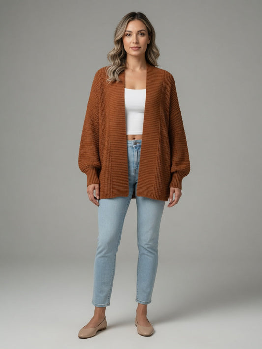Camel V-Neck Relaxed Greta Cardigan