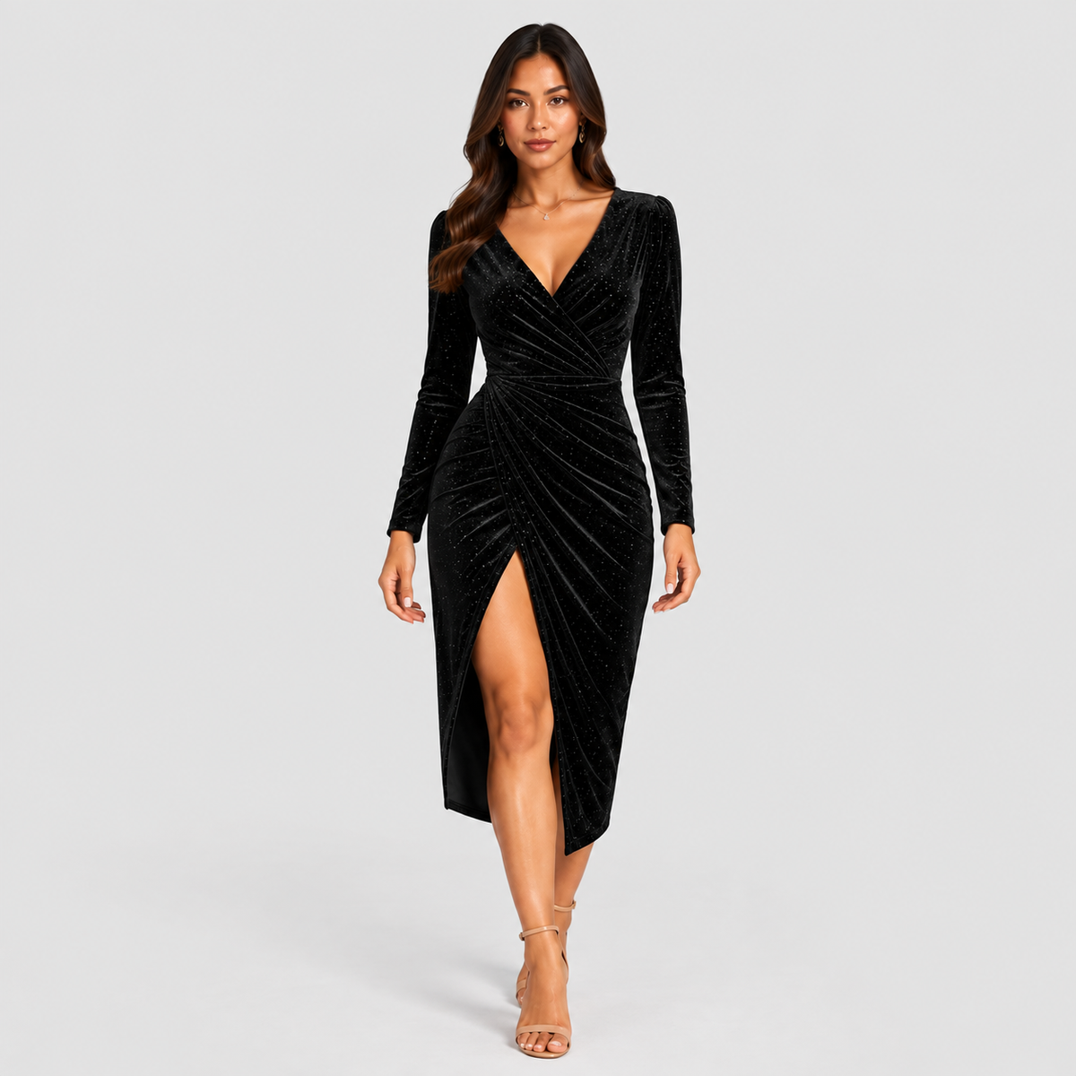Bottle Green Sparkle Velvet Saskia Midi Dress