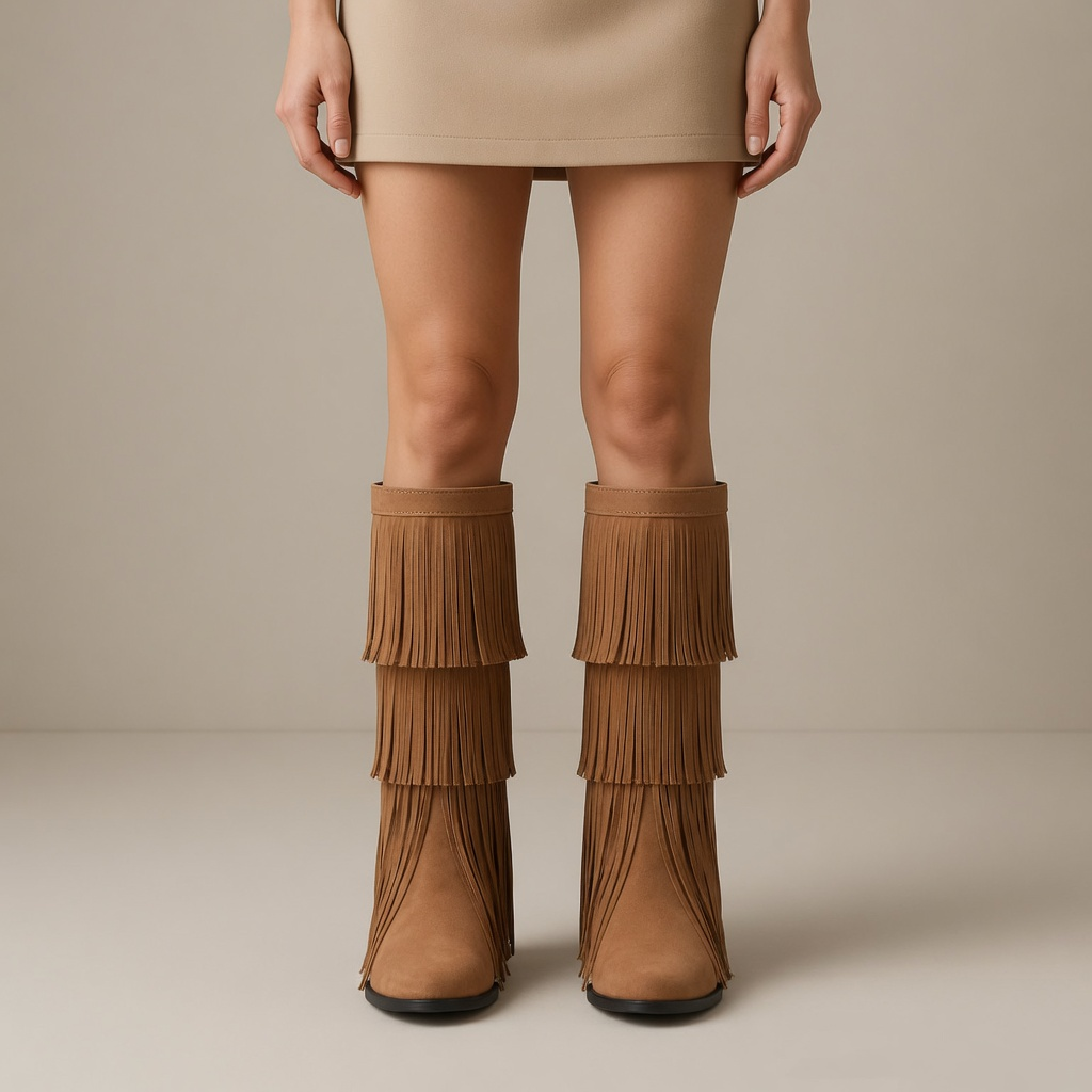 Tan Tassel Block Heel Hattie Boots