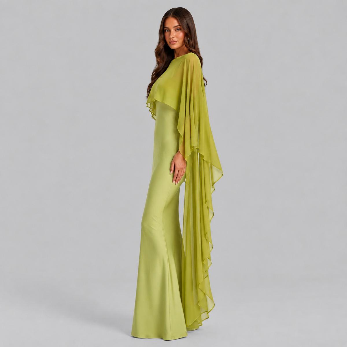 Lena Asymmetric Draped Shawl Detail Maxi Dress