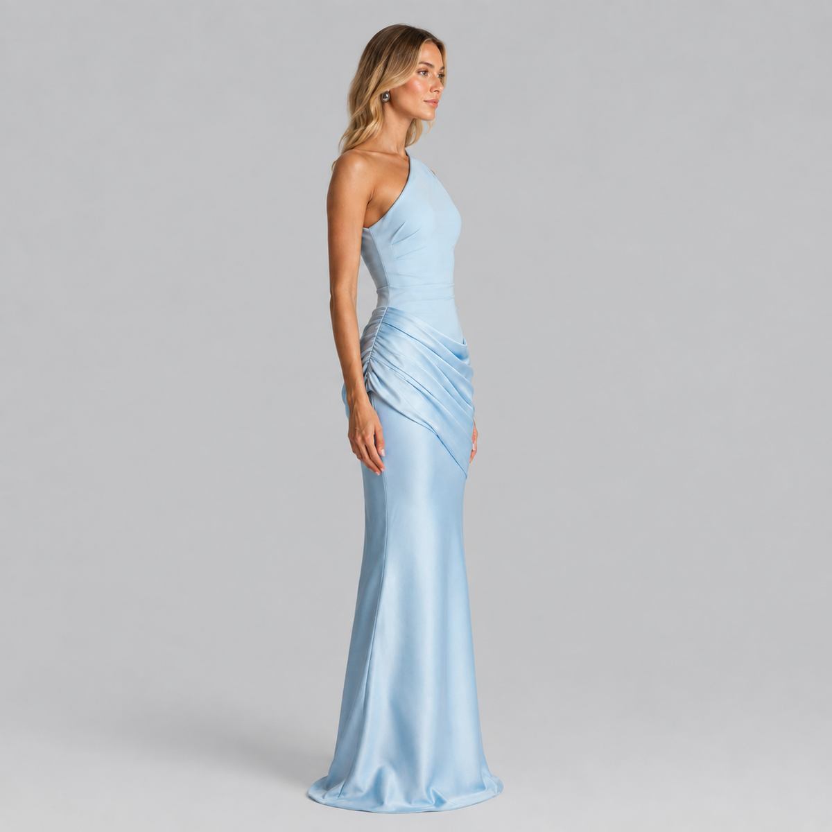 Lucia One Shoulder Ruched Satin Maxi Dress