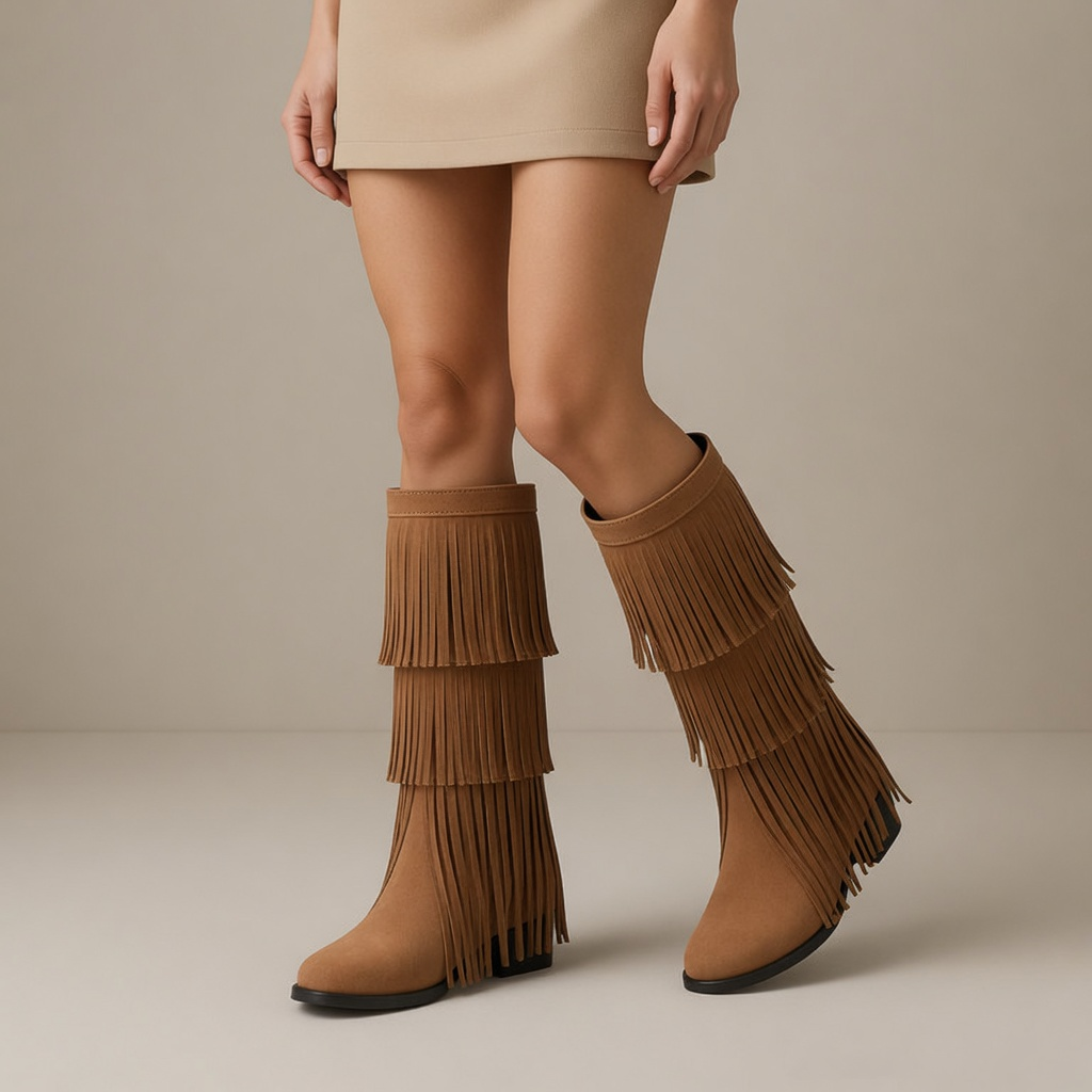 Tan Tassel Block Heel Hattie Boots