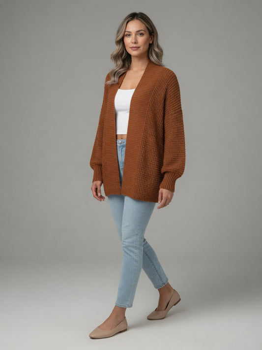 Camel V-Neck Relaxed Greta Cardigan