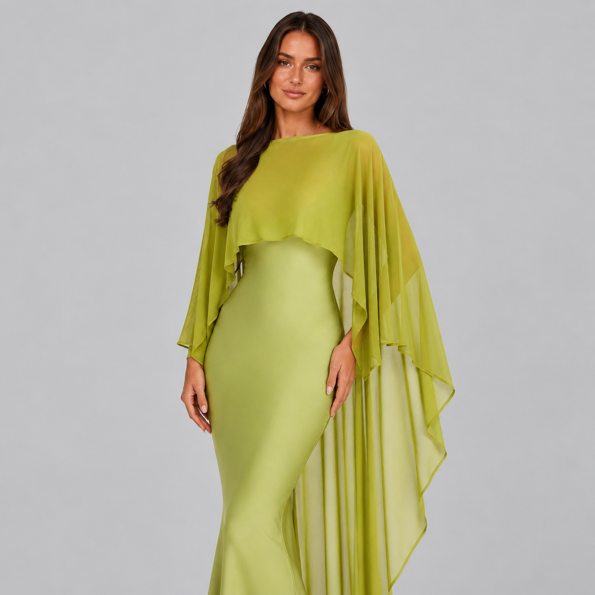 Lena Asymmetric Draped Shawl Detail Maxi Dress