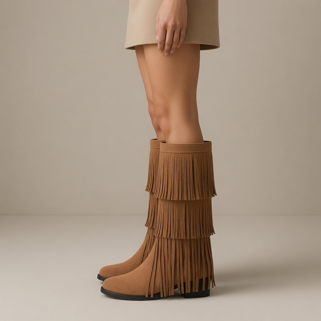 Tan Tassel Block Heel Hattie Boots