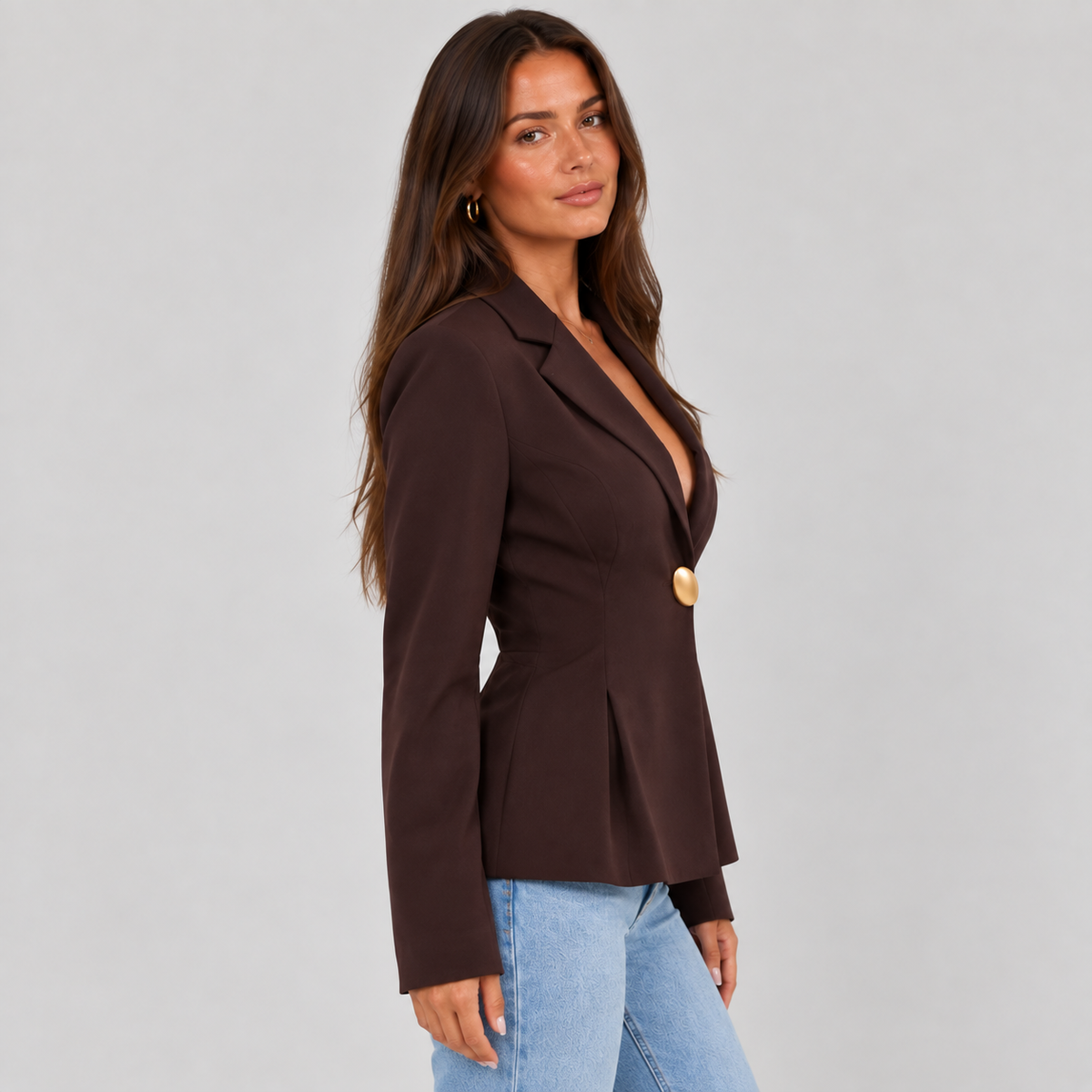 Coffee Waist Cinching Single Button Hera Blazer