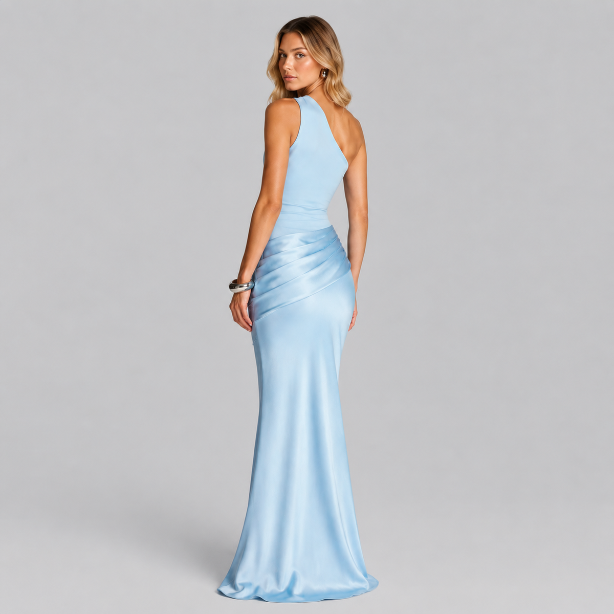 Lucia One Shoulder Ruched Satin Maxi Dress