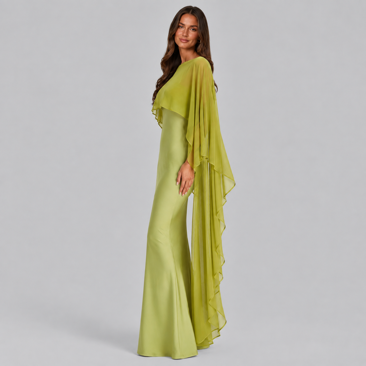 Lena Asymmetric Draped Shawl Detail Maxi Dress