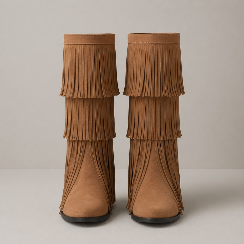 Tan Tassel Block Heel Hattie Boots