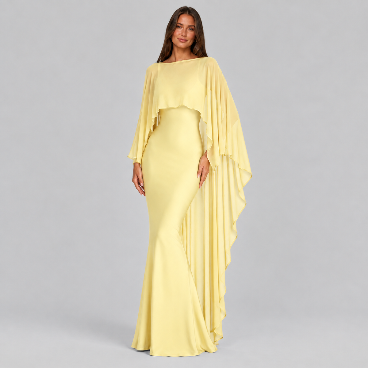 Lena Asymmetric Draped Shawl Detail Maxi Dress