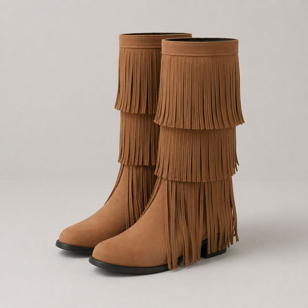 Tan Tassel Block Heel Hattie Boots