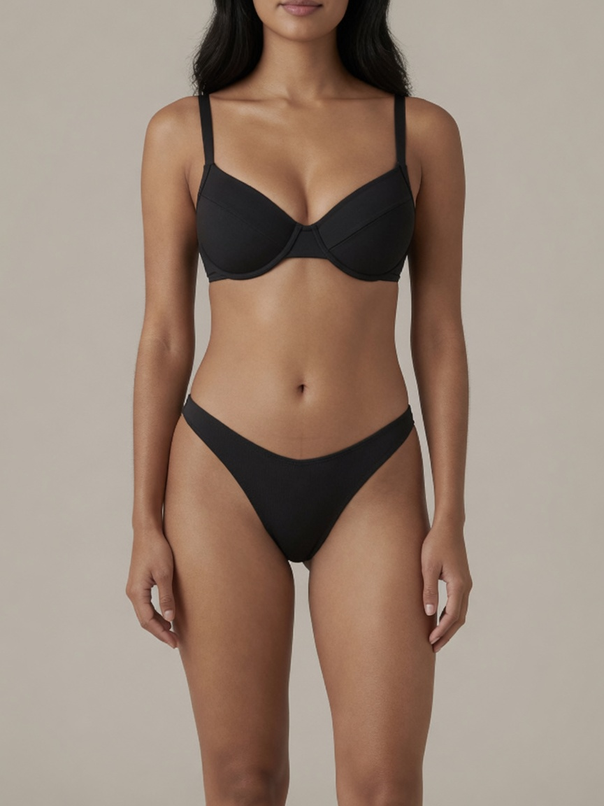 Tamar Underwired High Cut Bikini Set in Black
