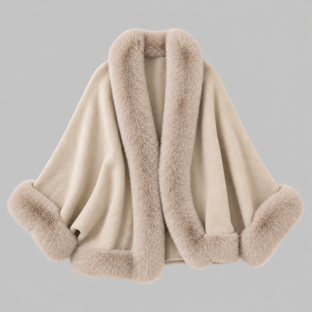 Bess Faux Fur Collar Batwing Sleeve Knit Cardigan