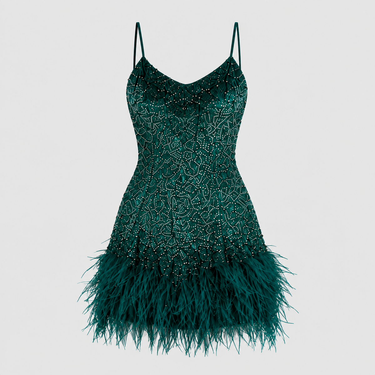 Celeste Sleeveless Sequin Feather Fringe Party Dress