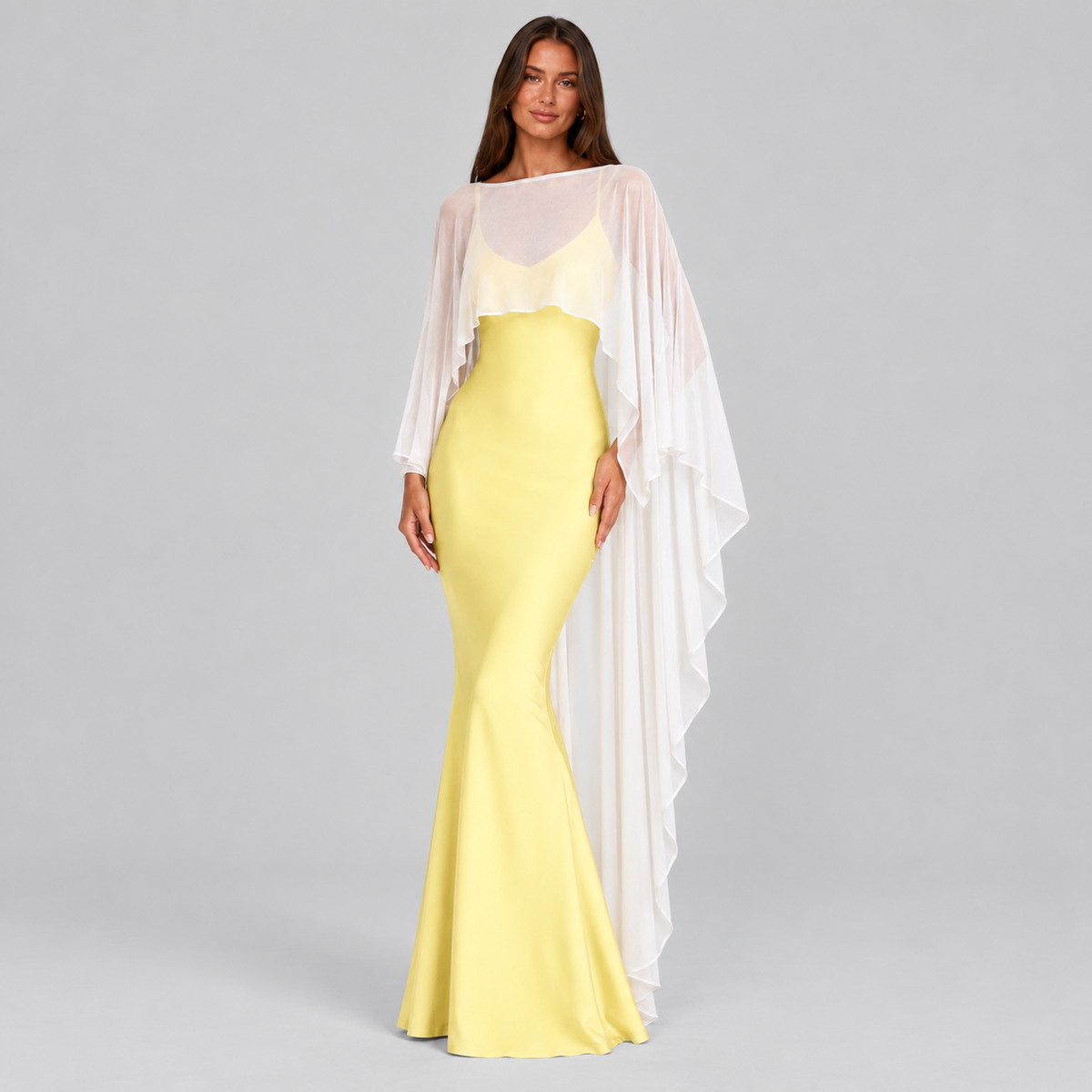 Lena Asymmetric Draped Shawl Detail Maxi Dress