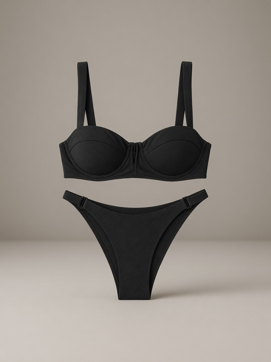 Tamar Underwired High Cut Bikini Set in Black