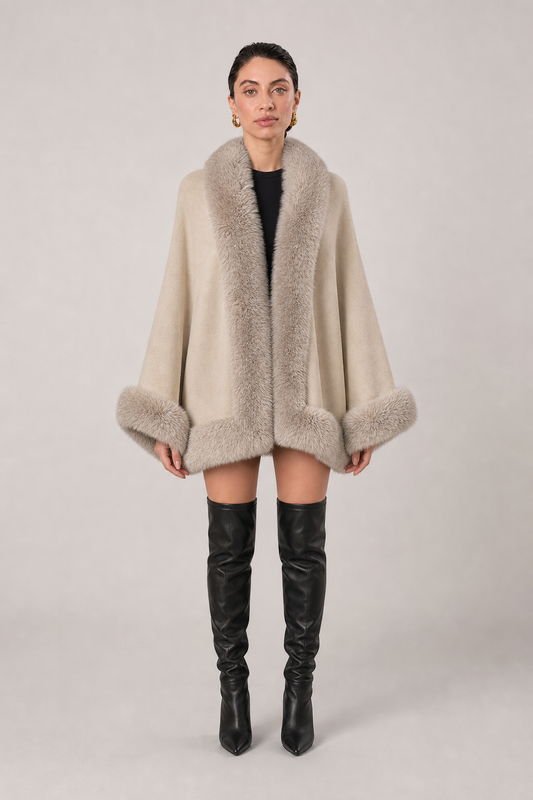 Chocolate Faux Fur Collar Batwing Bess Cardigan
