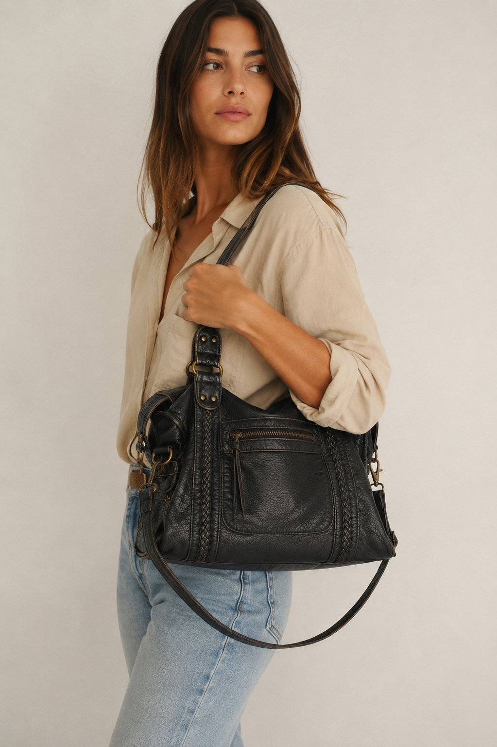 Camden Washed Vegan Leather Tote Bag