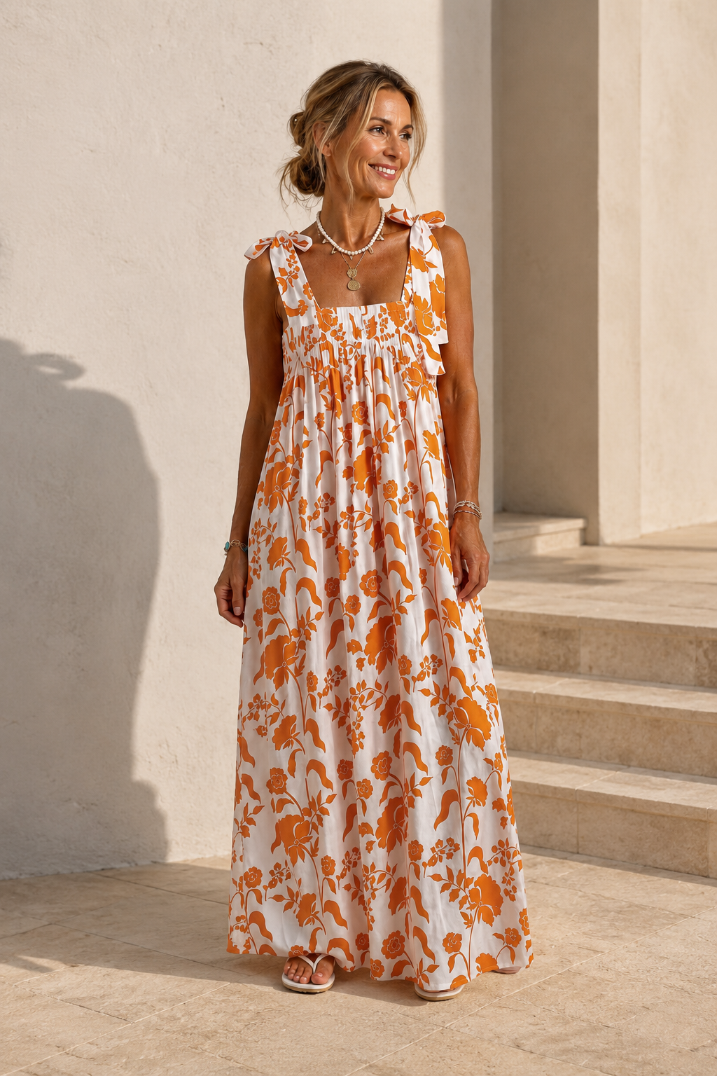 Rust Print Tie Strap Romy Maxi Dress