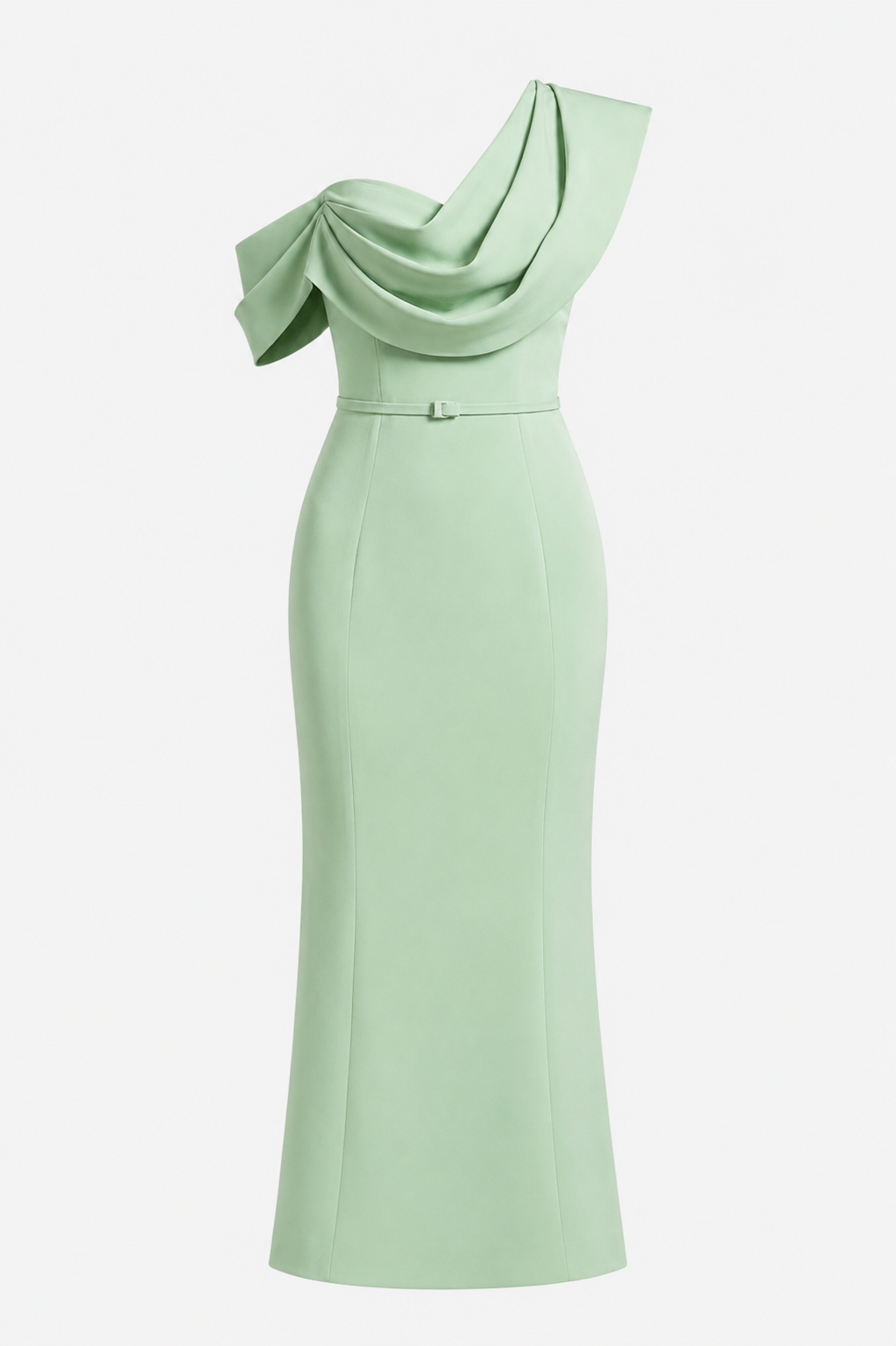 Sage One Shoulder Satin Guinevere Gown