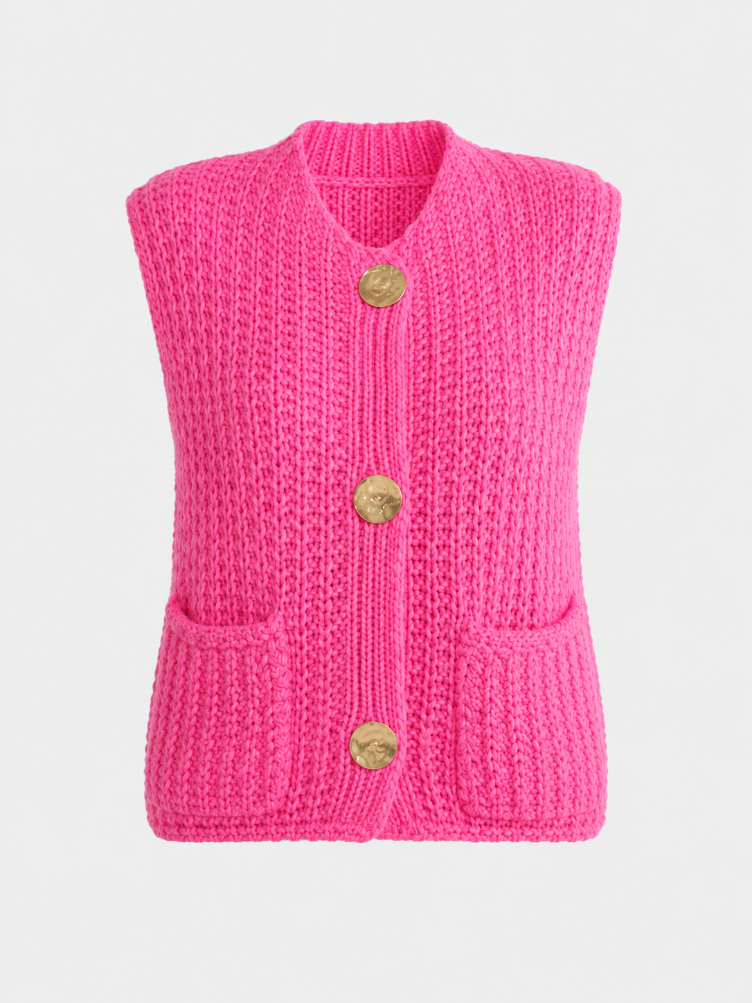 Ecru Crochet Knit Button Nancy Gilet