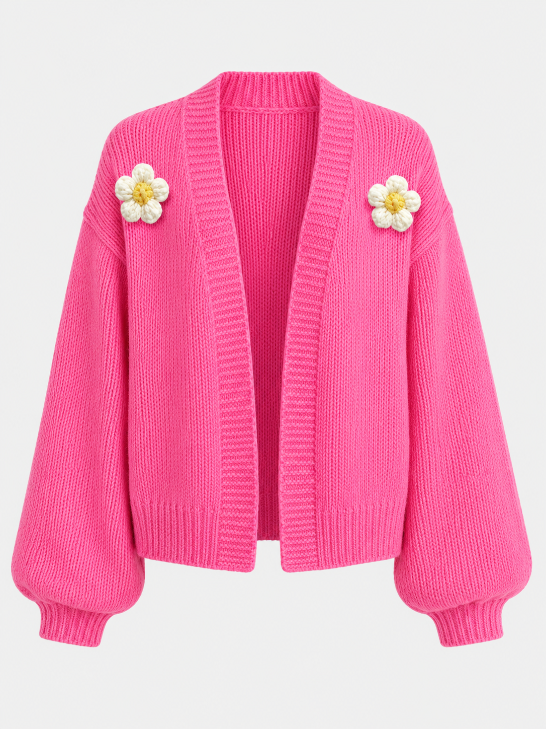 Cream Flower Knit Lantern Sleeve Heidi Cardigan
