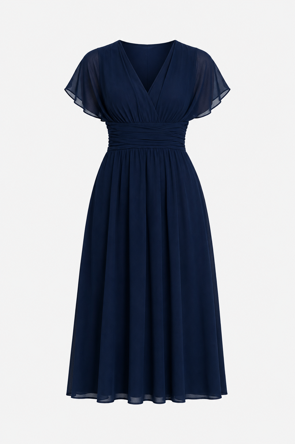 Navy Flutter Sleeve Adele Midi Dress