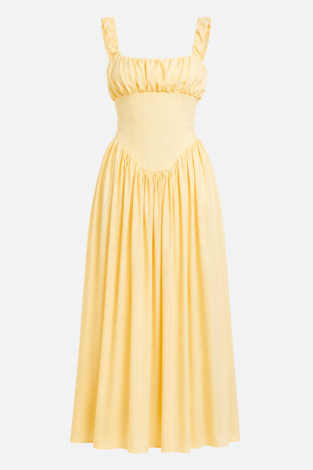 Olive Satin Square Neck Juliet Midi Dress