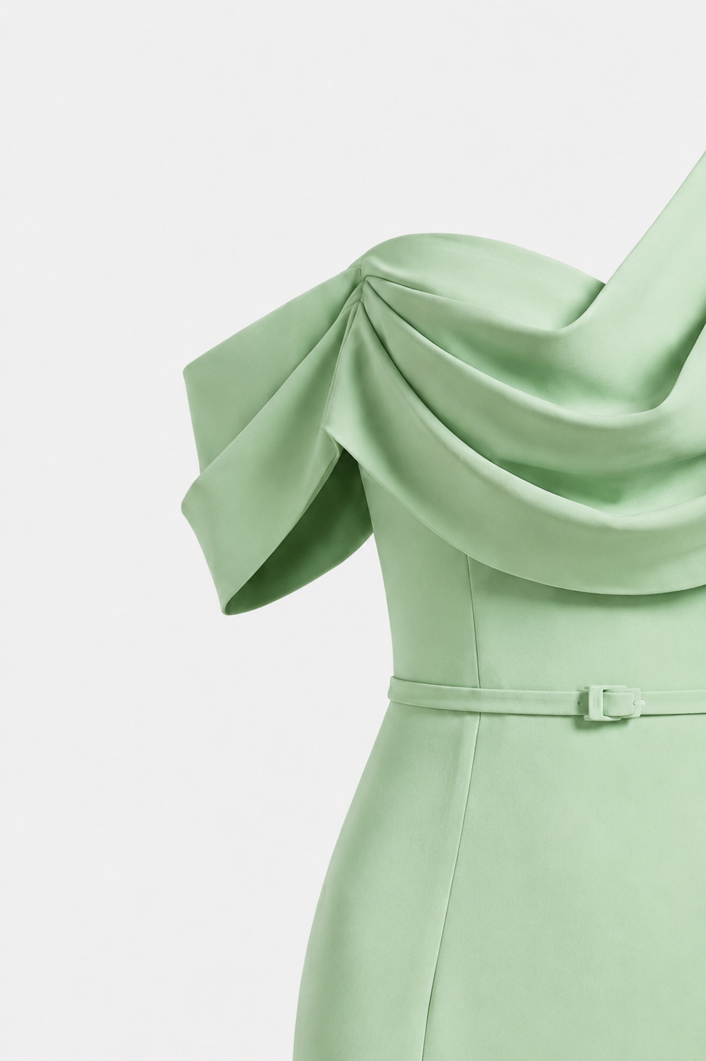 Sage One Shoulder Satin Guinevere Gown