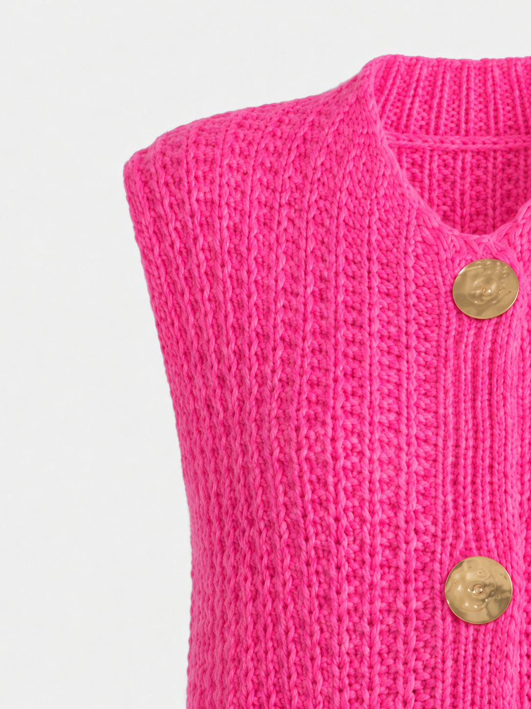 Ecru Crochet Knit Button Nancy Gilet