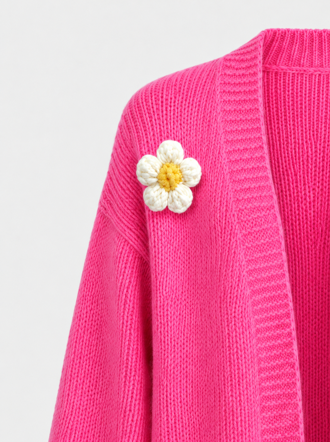 Cream Flower Knit Lantern Sleeve Heidi Cardigan