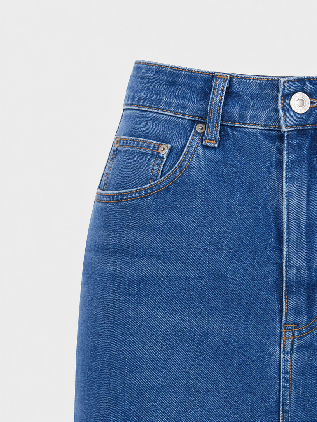 Mid Blue Asymmetric Split Robyn Denim Midi Skirt