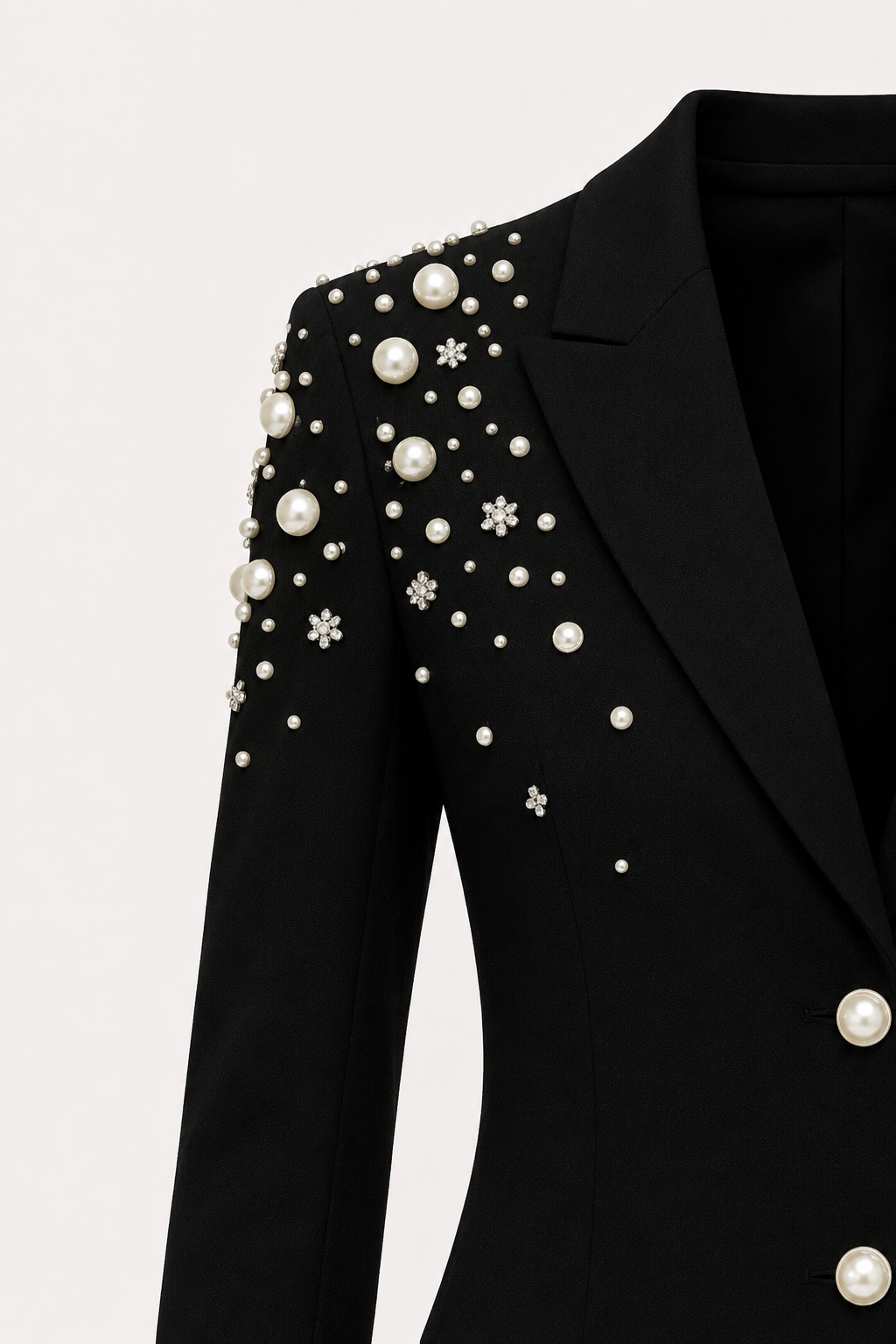 Black Crystal Shoulder Henrietta Blazer Dress