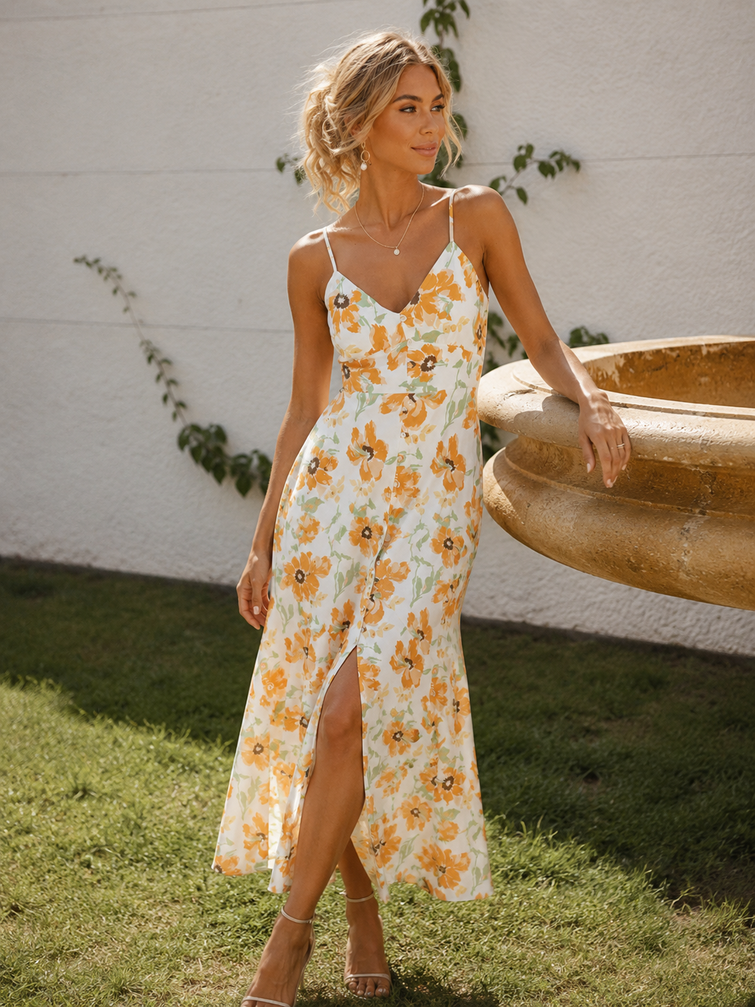 Blue Floral V-Neck Florence Maxi Dress