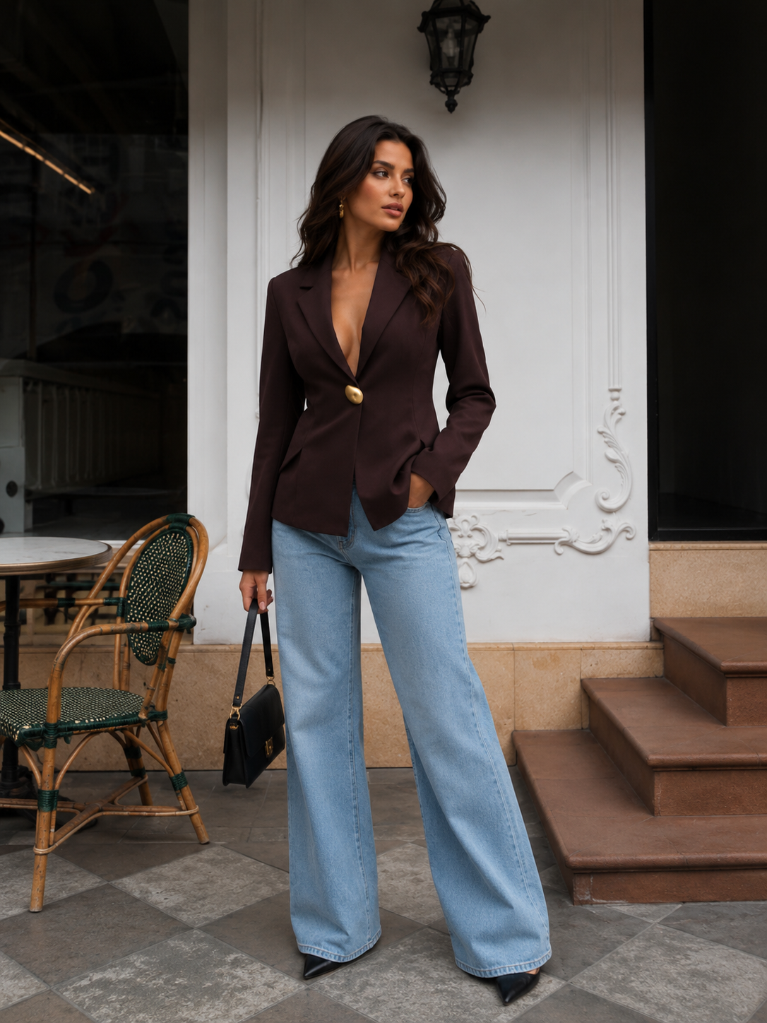 Coffee Waist Cinching Single Button Hera Blazer