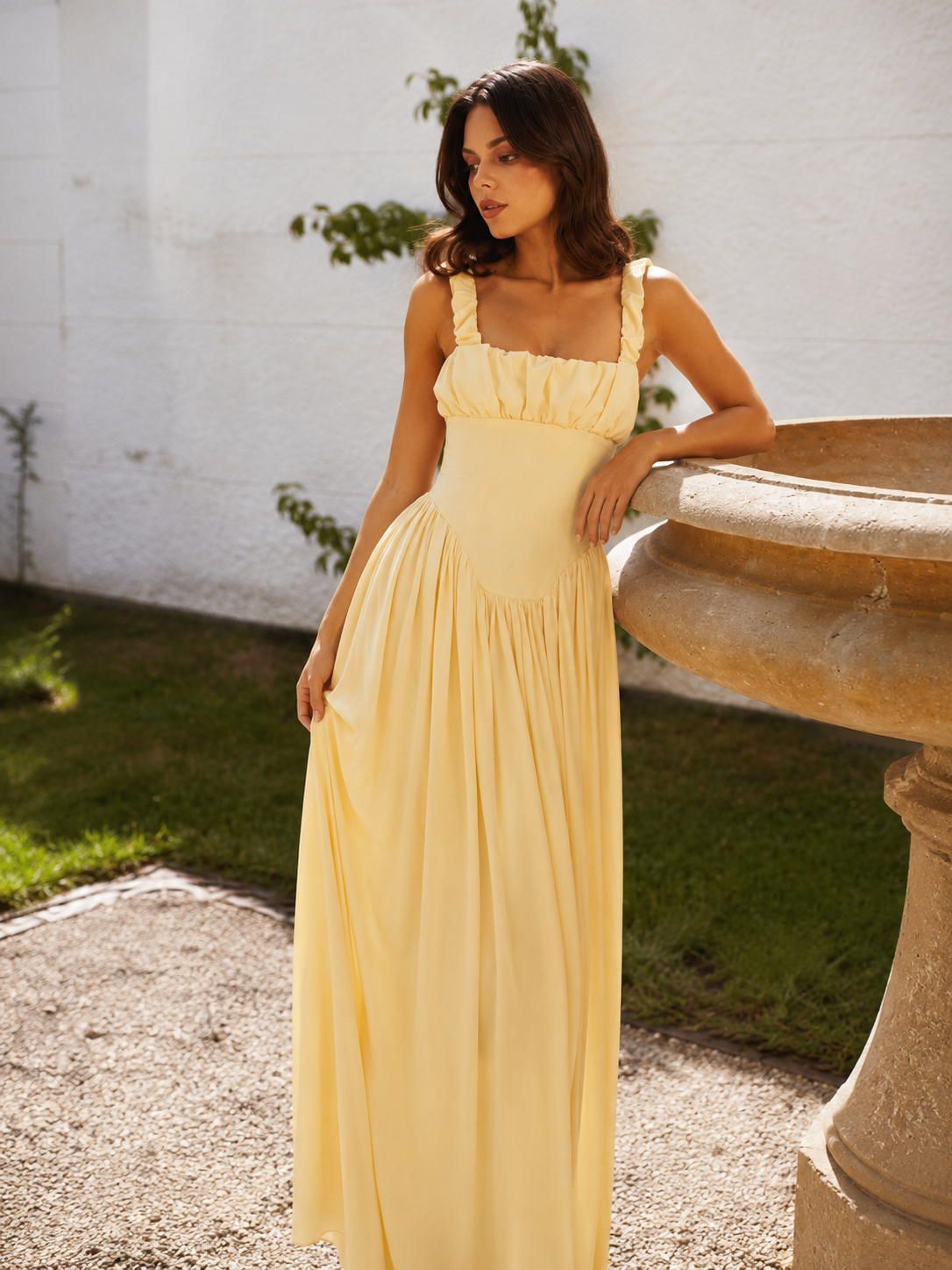 Olive Satin Square Neck Juliet Midi Dress