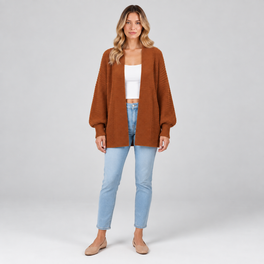 Camel V-Neck Relaxed Greta Cardigan